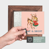 Magnetic Seasonal Art Insert for Interchangeable Decor Sign (Mini Insert Only): Merry and Bright Girl and Reindeer | Christmas / Winter