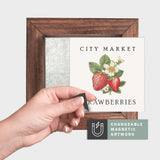 Magnetic Seasonal Art Insert for Interchangeable Decor Sign (Mini Insert Only): City Market Strawberries | Spring / Summer |