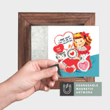 Magnetic Seasonal Art Insert for Interchangeable Decor Sign (Mini Insert Only): Girl and Cat Valentine Card | Winter