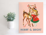 Magnetic Wall Hanging Insert: Merry and Bright Girl and Reindeer (Christmas) | INSERT ONLY