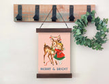 Magnetic Wall Hanging Insert: Merry and Bright Girl and Reindeer (Christmas) | INSERT ONLY