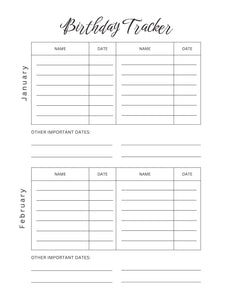 FREE DOWNLOAD: Printable Birthday Tracker