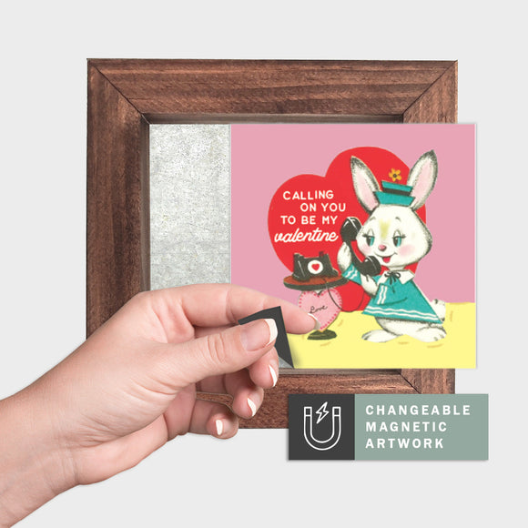 Magnetic Seasonal Art Insert for Interchangeable Decor Sign (Mini Insert Only): Bunny Valentine Card | Spring