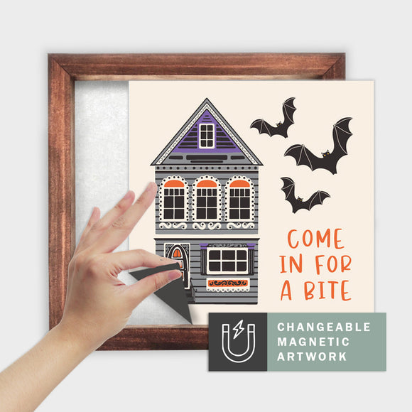 Magnetic Seasonal Decor Insert for Interchangeable Sign (Medium): Come In For A Bite | Halloween | Magnetic Sign Blank Sold Separate