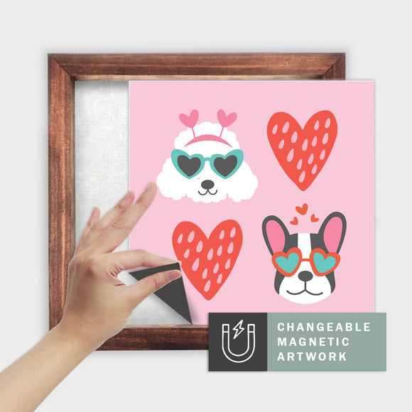 Magnetic Seasonal Art Insert for Interchangeable Decor Sign (Medium Insert Only): Dogs and Hearts | Valentine's / Winter