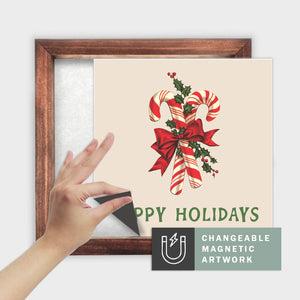 Magnetic Seasonal Art Insert for Interchangeable Decor Sign (Medium Insert Only): Happy Holidays Candy Cane | Christmas / Winter
