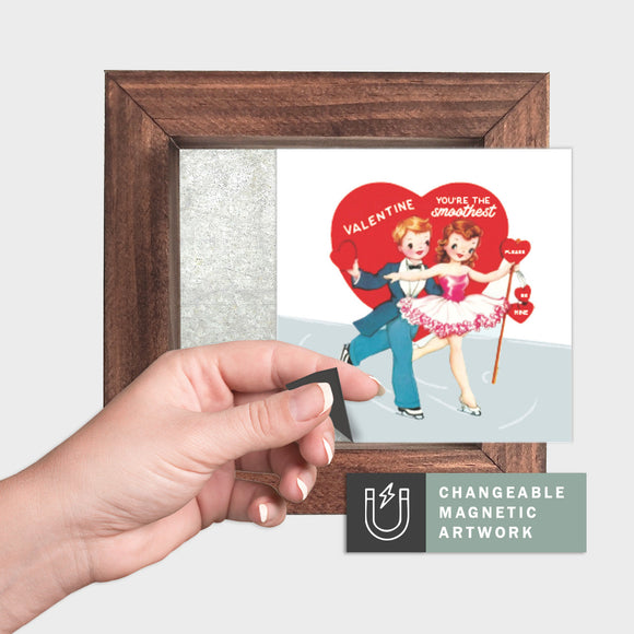 Magnetic Seasonal Art Insert for Interchangeable Decor Sign (Mini Insert Only): Ice Skaters Valentine Card | Winter