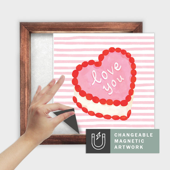 Magnetic Seasonal Art Insert for Interchangeable Decor Sign (Medium Insert Only): Love You Valentine Cake | Winter