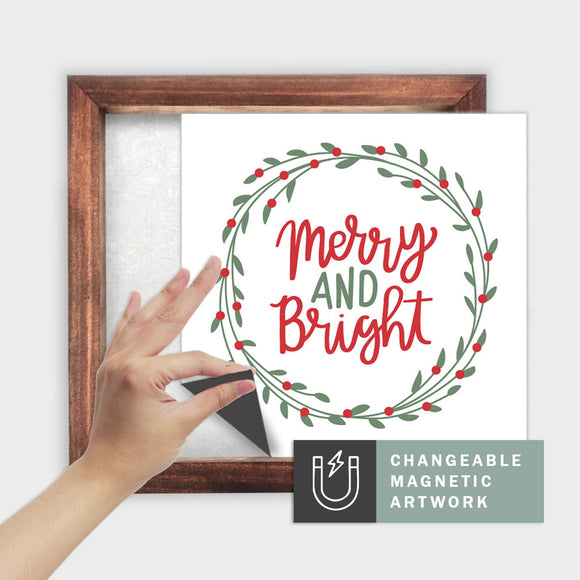 Magnetic Seasonal Art Insert for Interchangeable Decor Sign (Medium Insert Only): Merry and Bright | Christmas / Winter