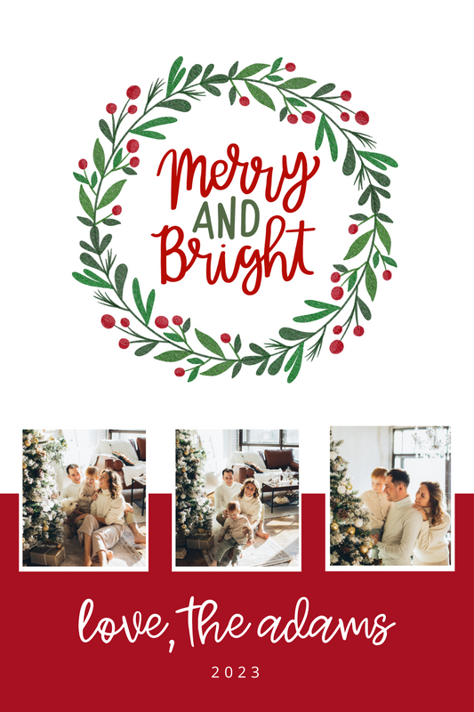 Printable Holiday Card Template: Merry and Bright (Photo)