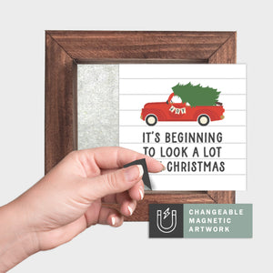 Magnetic Seasonal Art Insert for Interchangeable Decor Sign (Mini Insert Only): A Lot Like Christmas Truck and Tree | Winter