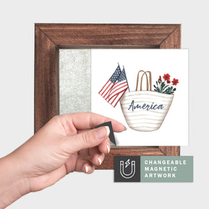 Magnetic Seasonal Art Insert for Interchangeable Decor Sign (Mini Insert Only): America Market Tote | Fourth of July / Summer