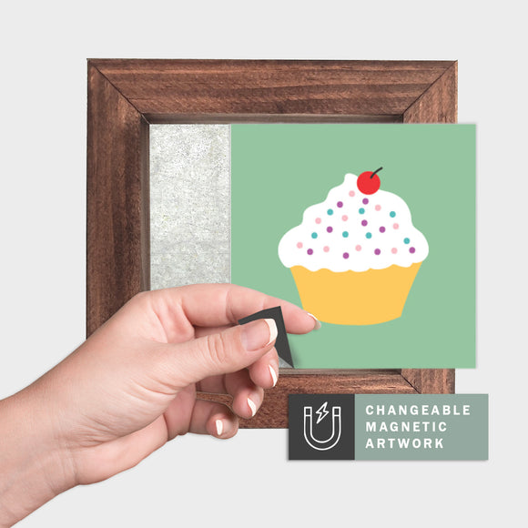 Magnetic Seasonal Decor Insert for Interchangeable Sign (Mini): Birthday Cupcake Icon | Magnetic Sign Blank Sold Separate