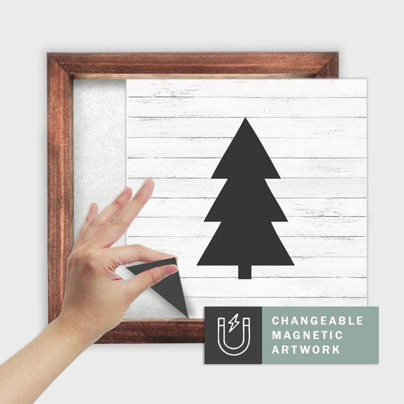 Magnetic Seasonal Art Insert for Interchangeable Decor Sign (Medium Insert Only): Black Christmas Tree on Faux Wood | Winter