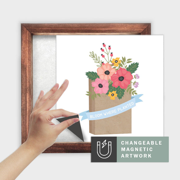 Magnetic Seasonal Art Insert for Interchangeable Decor Sign (Medium Insert Only): Bloom Where Planted | Spring