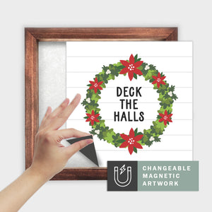 Magnetic Seasonal Art Insert for Interchangeable Decor Sign (Medium Insert Only): Deck the Halls Wreath | Christmas / Winter