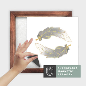 Magnetic Seasonal Art Insert for Interchangeable Decor Sign (Medium Insert Only): Feathers with Faux Foil