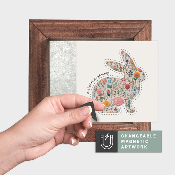 Magnetic Seasonal Art Insert for Interchangeable Decor Sign (Mini Insert Only): Floral Embroidered Bunny | Spring