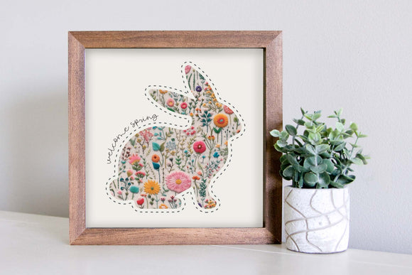 Medium Size Sign Insert: Floral Embroidered Bunny (Spring) | Magnetic Sign INSERT ONLY