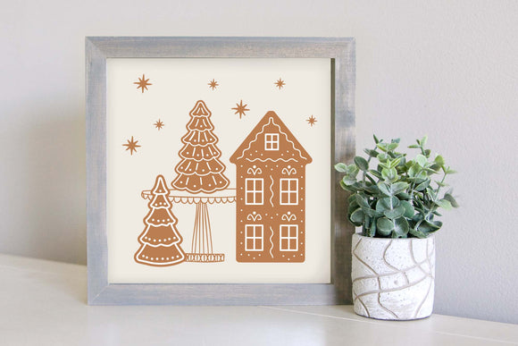 Medium Size Sign Insert: Gingerbread House and Trees (Winter/Christmas) | Magnetic Sign INSERT ONLY