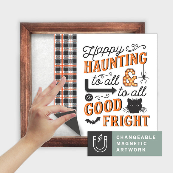 Magnetic Seasonal Decor Insert for Interchangeable Sign (Medium): Happy Haunting | Halloween | Magnetic Sign Blank Sold Separate