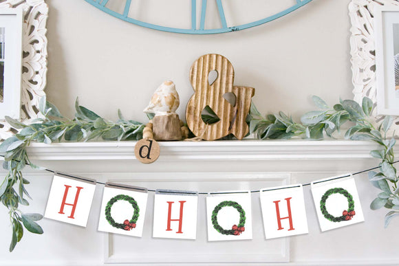 Magnetic Banner Insert: Ho Ho Ho Wreath (Christmas) | Magnetic Banner INSERTS ONLY