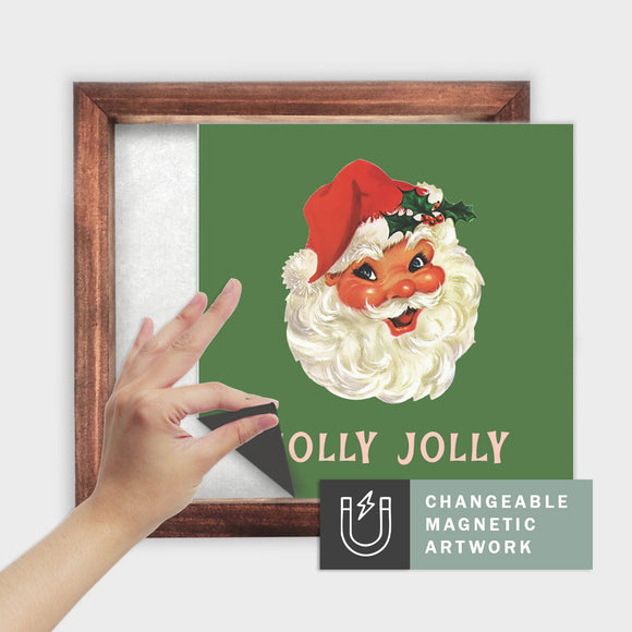 Magnetic Seasonal Art Insert for Interchangeable Decor Sign (Medium Insert Only): Holly Jolly Santa | Christmas / Winter