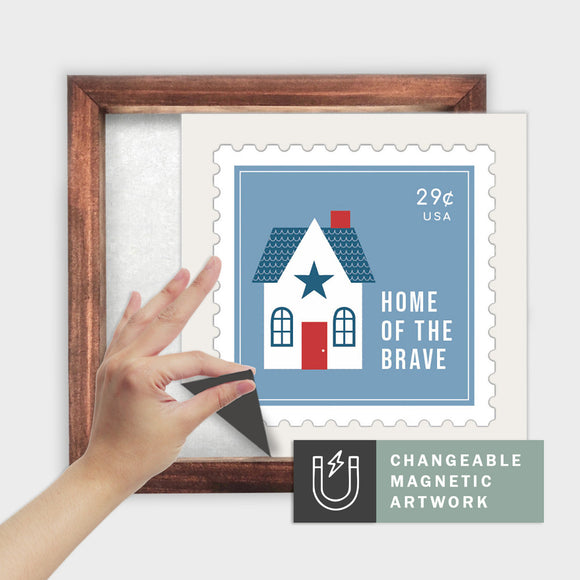 Magnetic Seasonal Art Insert for Interchangeable Decor Sign (Medium Insert Only): Home of the Brave Postage Stamp | Fourth of July / Summer