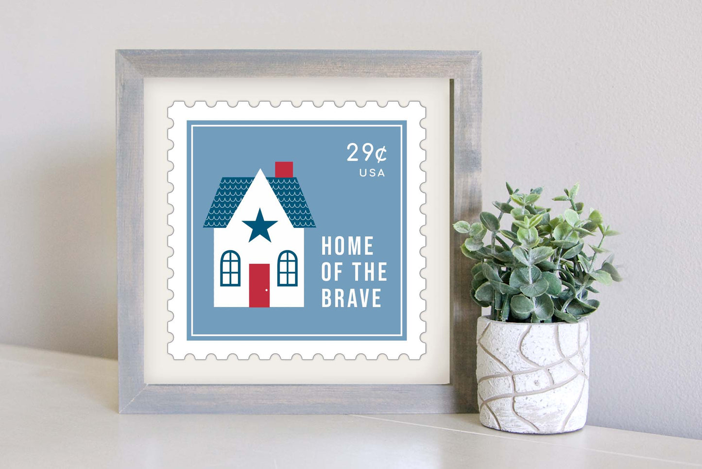 Medium Size Sign Insert: Home of the Brave Postage Stamp (Summer/Fourth of July) | Magnetic Sign INSERT ONLY