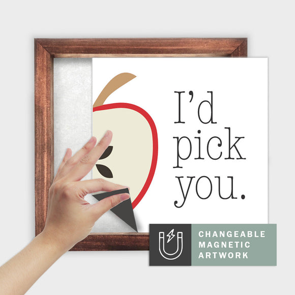 Magnetic Seasonal Art Insert for Interchangeable Decor Sign (Medium Insert Only): I'd Pick You Red Apple | Fall