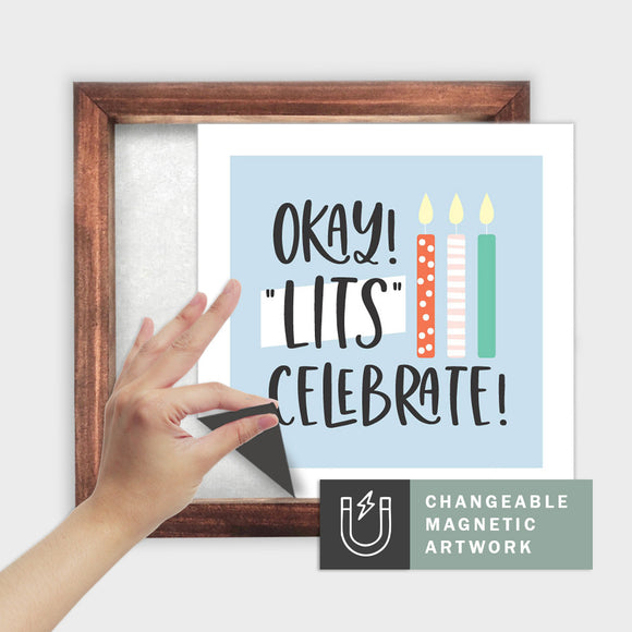 Magnetic Seasonal Art Insert for Interchangeable Decor Sign (Medium Insert Only): Lits Celebrate | Gift / Birthday