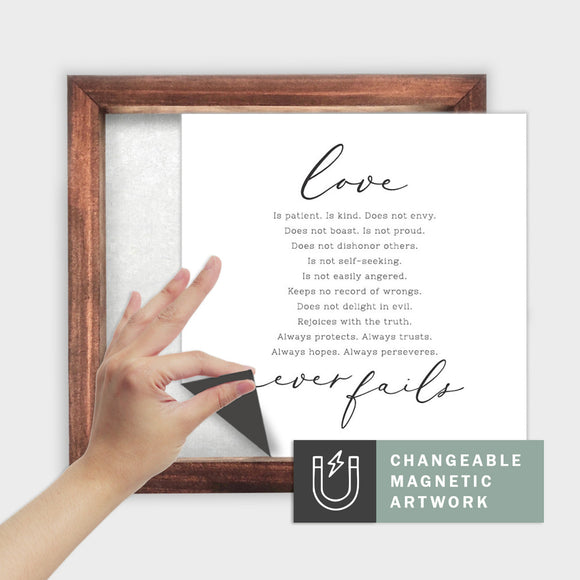 Magnetic Seasonal Art Insert for Interchangeable Decor Sign (Medium Insert Only): Love Never Fails | Valentine's