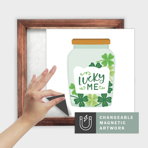 Magnetic Seasonal Art Insert for Interchangeable Decor Sign (Medium Insert Only): Lucky Me Clover Jar | St. Patrick's Day / Spring