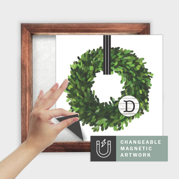 Magnetic Seasonal Art Insert for Interchangeable Decor Sign (Medium Insert Only): Monogram Wreath