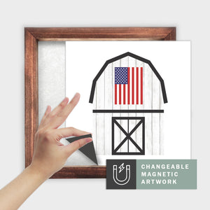 Magnetic Seasonal Art Insert for Interchangeable Decor Sign (Medium Insert Only): Patriotic Farmhouse Barn | Fourth of July / Summer