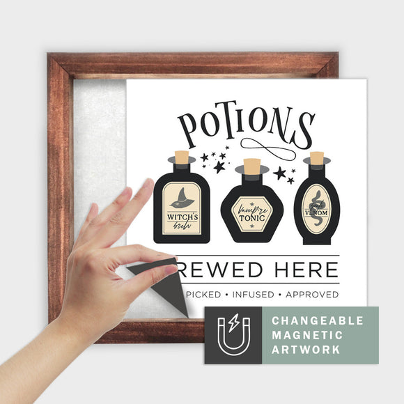 Magnetic Seasonal Art Insert for Interchangeable Decor Sign (Medium Insert Only): Potions Black | Halloween / Fall