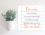 Medium Size Sign Insert: Back to School Affirmations (Fall) | Magnetic Sign INSERT ONLY