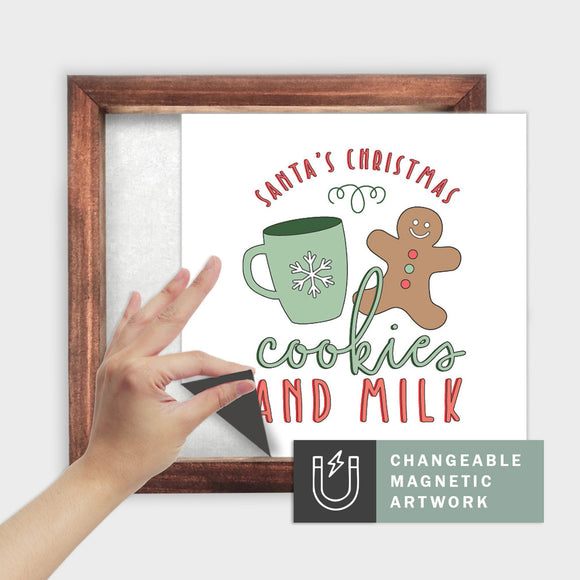 Magnetic Seasonal Art Insert for Interchangeable Decor Sign (Medium Insert Only): Santa's Christmas Cookies and Milk | Winter