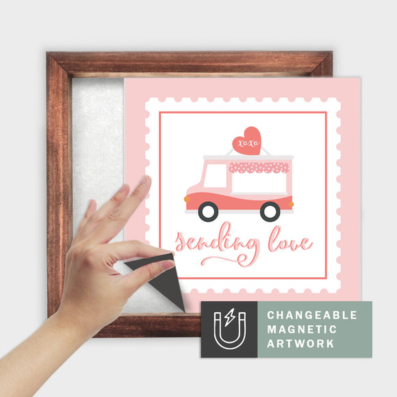 Magnetic Seasonal Art Insert for Interchangeable Decor Sign (Medium Insert Only): Sending Love Truck | Valentine / Winter