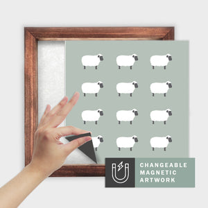 Magnetic Seasonal Art Insert for Interchangeable Decor Sign (Medium Insert Only): Sheep Grid | Easter / Spring