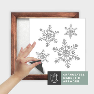 Magnetic Seasonal Art Insert for Interchangeable Decor Sign (Medium Insert Only): Silver Snowflakes | Christmas / Winter