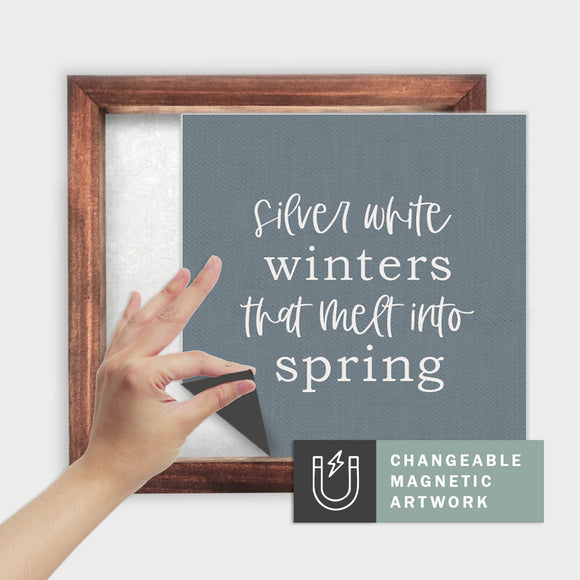 Magnetic Seasonal Art Insert for Interchangeable Decor Sign (Medium Insert Only): Silver White Winters | Christmas / Winter