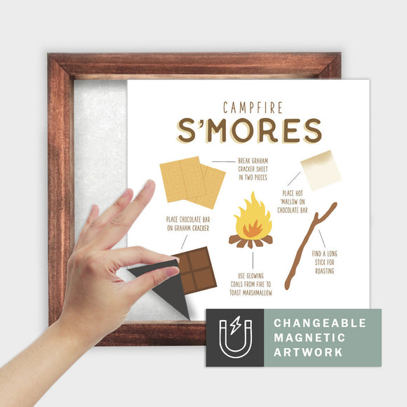 Magnetic Seasonal Art Insert for Interchangeable Decor Sign (Medium Insert Only): Smores | Summer / Fall