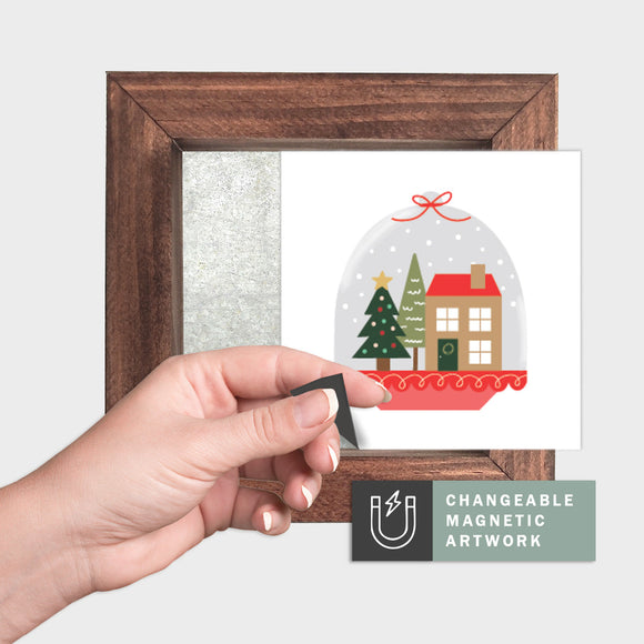 Magnetic Seasonal Art Insert for Interchangeable Decor Sign (Mini Insert Only): Snow Globe | Christmas / Winter