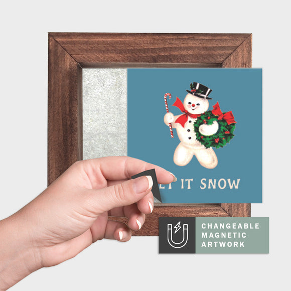 Magnetic Seasonal Art Insert for Interchangeable Decor Sign (Mini Insert Only): Snowman Illustration Let it Snow  | Christmas / Winter