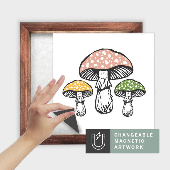 Magnetic Seasonal Art Insert for Interchangeable Decor Sign (Medium Insert Only): Spring Mushrooms | Easter