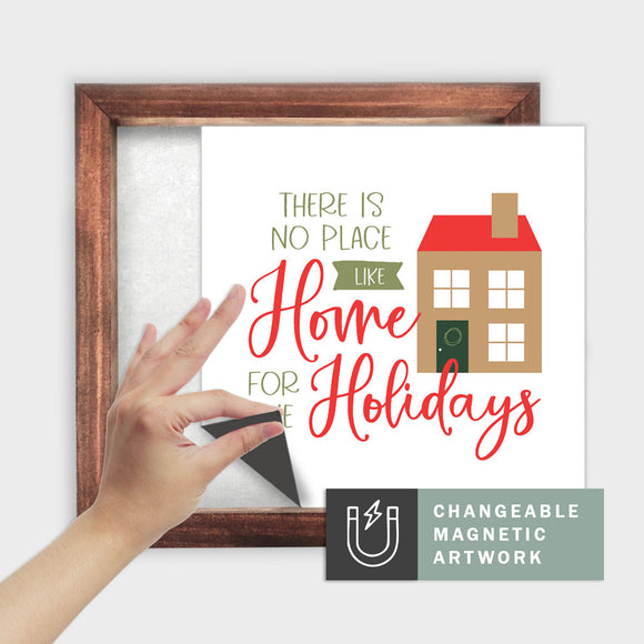 Magnetic Seasonal Art Insert for Interchangeable Decor Sign (Medium Insert Only): There's No Place Like Home For The Holidays | Christmas / Winter