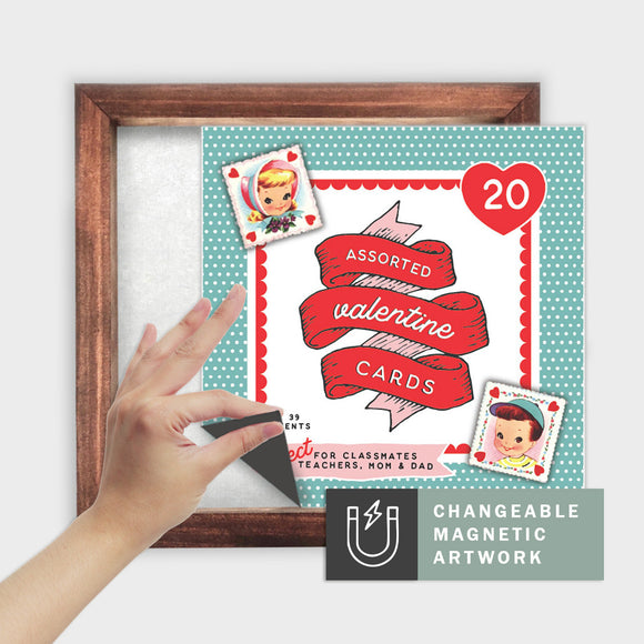 Magnetic Seasonal Art Insert for Interchangeable Decor Sign (Medium Insert Only): Valentine Card Box | Winter
