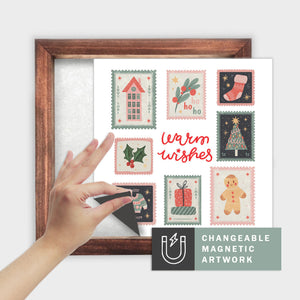Magnetic Seasonal Art Insert for Interchangeable Decor Sign (Medium Insert Only): Warm Wishes Stamp Collage | Christmas / Winter