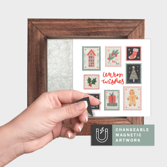 Magnetic Seasonal Art Insert for Interchangeable Decor Sign (Mini Insert Only): Warm Wishes Stamp Collage | Christmas / Winter